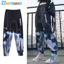 여성용 타이 다이 캐주얼 스포츠 테이퍼드 조깅 팬츠
