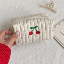 에브리테일 체리 누빔 화장품 파우치 아이보리