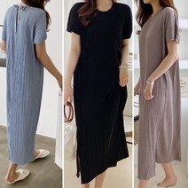 러브포텐 여성 빅사이즈 플리츠 주름 원피스 여자 반팔 롱 원피스 루즈핏 뒷목트임 여름 롱원피스 [달콤 디저트 포함]