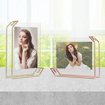 양면 로즈골드 투명 아크릴액자 가로세로 스탠딩 웨딩 사각 사진 프레임, 리브리움 탁상액자 골드 중