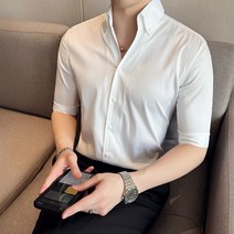 차이나카라남자셔츠 브이넥 건달카리스마 개성 미들 소매 청년 멋진 슬림 캐쥬얼 스탠딩카라 건달과 우아 4993814306