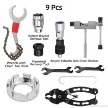 자동차 리무버 리벳 패스너 범퍼 도구 클립 9 in 1 자전거 수리 키트 플라이휠 제거 체인 차단기 커터 크랭크 풀러 자전거 렌치 카세트 브래킷 추출기 세트공구 자전거, 한 벌에 아홉