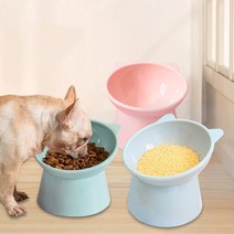 반려 동물 사료 2구 듀얼 강아지 고양이 반려묘 반려견 댕댕이 개 도그 물 파스텔톤 라운드 디자인 세척 편리 가벼운 밥그릇 애견카페 잔디밭 애견호텔 보호센터 급식기 애완용(블루)