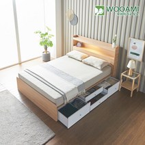 우아미가구 모노 라임 LED 수납 퀸침대+독립 DM5339 착불, 그레이