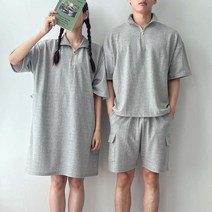 꿀잠커플 국산 반집업 카라 반팔 원피스 상하복 커플룩 캐주얼 시밀러룩