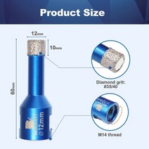타일컷팅기 절단기 BRSCHNITT Dia6-125mm 구멍 톱 드릴 다이아몬드 비트 화강암 대리석 석재용 도자기 타일 크라운 드릴링 코어 1 개, 04 1pc 12mm M14