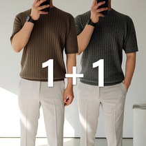 [맨즈북] 1+1 여름 직장인옷 남자 정장반팔니트 골지 라운드넥