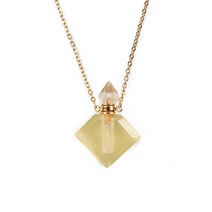YGLINE 천연 크리스탈 보석 아로마 에센셜 오일 디퓨저 향수병 목걸이 펜던트, 마름모-노란색