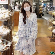 수입원피스 수입의류 귀엽고 사랑스러운 봄 피터팬 칼라 긴 소매 드레스 여성용 한국 스타일 달콤한 루즈핏 가을 의류 신제품