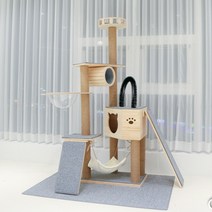 가르르 원목 고양이 캣타워, 짧은보드, 필요없음, 브라운