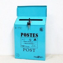 인테리어 예쁜 전원주택 택배함 스탠드 우편물 주택 디자인 엔틱 단독주택 야외 고급 미니 소리함 우편함 우체통 잠금 장치가있는 유럽식 철 사서함 미국 벽걸이 형 사서함 제안 상자, 파란색