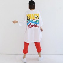 애플망고샵 여성 빅사이즈 반팔티 마이애미 롱박스티 오버핏 루즈 캐주얼 여름 롱티