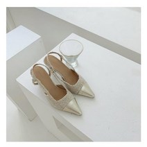 셀러허브(잡화) 여자 봄 여름 스틸레토 뾰족구두 배색 슬링백 신발