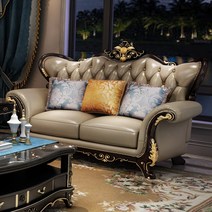 엔틱소파 클래식쇼파 미국 대형 거실 흑단 샴페인 가죽 소파 대형 아파트 중국, 2인 수입 1층 소가죽, 콤비네이션