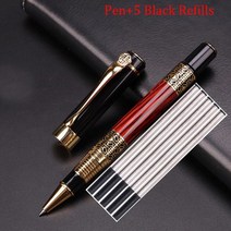 클래식 디자인 브랜드 로즈 우드 메탈 잉크 만년필 비즈니스 남성 쓰기 금속 펜 2 펜 구매 선물 보내기, 펜 5 블랙 샤프심