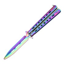 휴대용 접이식 나비 나이프 CSGO Balisong 트레이너 스테인레스 스틸 포켓 연습 야외 훈련 도구, [03] Colorful titanium