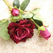 꽃장식 조화 YO CHO-2 헤드 리얼 터치 장미 웨딩 플라워 인조 모란 실크 벨벳 신부 부케 홈 데코 파티 데코레이션 플라워106420, Rose Red