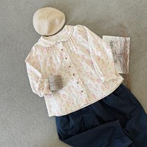 플랫칼라레이스 플라워면블라우스 1109786BLOUSE 프린트 패턴셔츠 다크핑크 Dark pink 다크소라 Dark sky blue 아이보