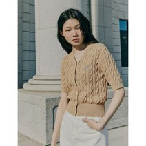 [빈폴레이디스] 코튼 케이블 V넥 5부 소매 카디건 베이지 BF335AU01A