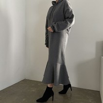 [비비애르]후드 기모 프릴 롱 원피스 소프트기모 여성겨울원피스 맘룩 페미닌룩