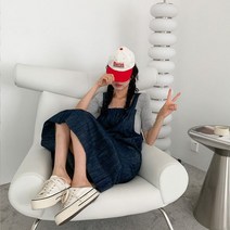 핏앤제이 ㅡ 실르베 멜빵 버튼 롱원피스