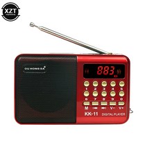 휴대용 효도라디오 미니 휴대용 라디오 핸드 헬드 충전식 디지털 FM USB TF MP3 플레이어 스피커 장치 용품, 01 red