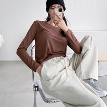 핑크비올라샵 / 쫀득 치즈 피치기모 라운드 쫀쫀 긴팔 기본 티셔츠