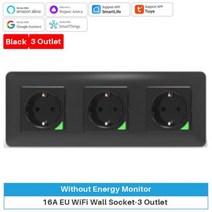 Tuya 스마트 벽 소켓 WiFi 전원 플러그 SmartLife App Alexa Google Home Alice Smart Things 16A, CHINA_Eu 플러그 | Black-3 Outlet