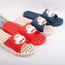 에스큐에스샵 고양이 욕실화 - 미끄럼방지 PVC 화장실신발 캐릭터 슬리퍼 귀여운 실내화, 레드, 1개