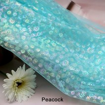 원단 150cm 와이드 tulle 메쉬 패브릭 무지개 빛깔의 데이지 해바라기 작은 꽃 patern organza 바느질 테이블 천으로 스커트 드레스 웨딩 장식, 공작, 12 PEACOCK