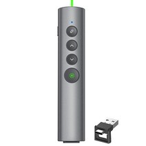파워포인트용 프리젠테이션 클리커 노트북 프리젠테이션 리모컨용 클리커 USB 무선 프레젠터 리모컨 컴퓨터/맥/PPT/구글 슬라이드 어드밴서용 파워 포인트 원격 클리커, Metal 02 Green Laser