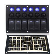 레드 블루 그린 4/6 갱 LED 로커 스위치 패널 자동차 토글 DC 12V 보트 해양 RV 캠핑 트레일러, 05 Blue 6 Gang