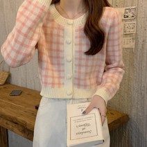 [랜덤플레이] 빅 체크 버튼 가디건