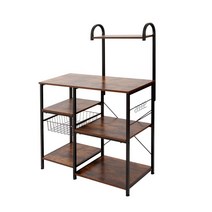 AZL1 Life Concept 빈티지 주방 제빵사 랙 유틸리티 보관 선반 88.9cm(35인치) 전자레인지 스탠드 3단+4단 선반 향신료 랙 오거나이저 워크스테이션용 후크 5, Rustic Brown5