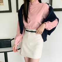 시크블랙 던제르 모직 랩 A라인 미니 스커트