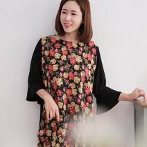백합사 엄마옷 국내생산 플라워 나팔소매 쉬폰 블라우스[SBMJ] 티셔츠 40대 50대 중년여성의류 여성용 마담 미시옷