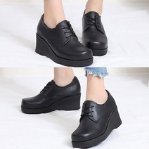 벨루치슈즈 여성 수제화 빈티지 키높이 7cm 발편한 레이스업 가보시 웨지 통굽 워커 통굽부츠