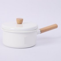 가마솥화덕 두꺼운 Olijia 법랑 단일 손잡이 냄비 나무 단색 수프 우유, [06] 18cm 핑크[일본식]목단추 첨부