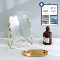 메인홈 화장대거울 골드 탁상용 거울 스탠드 앤틱 거울 + 트레이 세트 (골드트레이 증정), 골드 탁상거울- 사각형(옐로우)