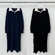 여성용 봄 가을 카라 배색 박스 긴팔 롱 원피스 임부복 데일리 캐주얼 등원룩 OP0175루즈핏 오버핏 여성의류 빅사이즈