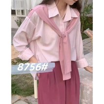 하늘색셔츠 소라색 블루 블라우스 하늘색 페이크 투 세로 셔츠