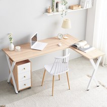 스터디 데스크 코너 모서리 책상 서랍장 세트, 오크화이트, 좌측형