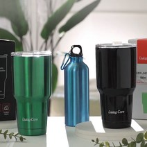 리빙코아 괴물 텀블러 대용량 900ML+스포츠보틀 스텐 보냉병 보온병 등산물병 간편세척, 2세트-블랙+그린