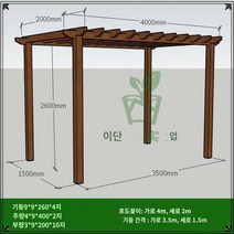 조립식 파고라 야외 정자 만들기 제작 옥상 원두막 4m, 커버4m_2m_2.6m