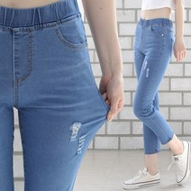 빅빅몰 [핏감대박] 여성 여름 허리 밴딩 스판 썸머 일자 청바지 빅사이즈 얇은 데님