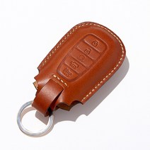 호즈 새들형 가죽 스마트 키케이스 스냅타입, 브라운(키케이스),실버(장식), H04