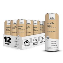 Slate 우유 - 고단백질 쉐이크 바닐라 라떼 단백질 20g 설탕 0g 카페인 175mg 락토스 프리 케토 천연 325ml 11온스 12팩, 11.00 Fl Oz (24팩), 모카