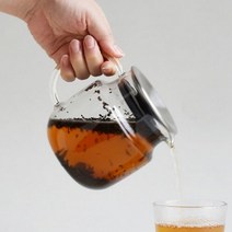 (일본) 킨토 원터치 티포트 홈카페 녹차 허브 꽃잎 차 사무실용 유리주전자 (2type 2size), 620ml-브라운