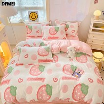 DFMEI 코랄 이불 커버 4종 세트 밀크 융 침구 기숙사 침대 시트 3종 세트