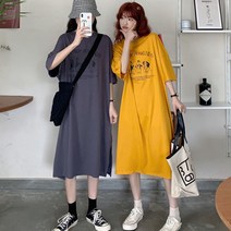루즈핏 여자 롱 빅사이즈 프린팅 원피스 데일리 캐주얼룩